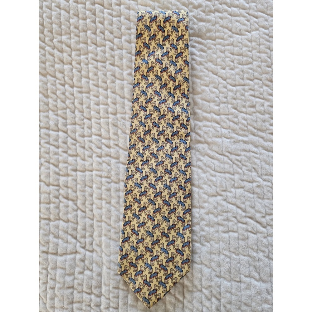 Brooks Brothers Makers 100% Silk Tie Dog Print‎ Yellow Necktie Preppy